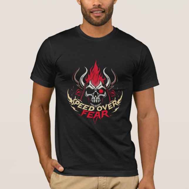 Camiseta preta crânio de corrida de velocidade mas (Frente)
