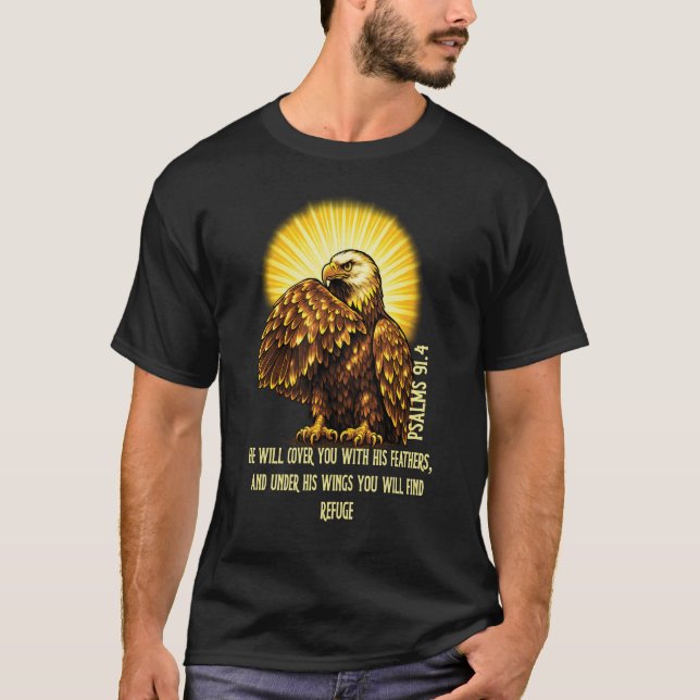 Camiseta Preta Cristã Sob As Asas De Águia (Frente)