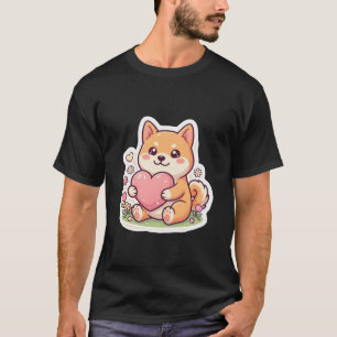 Camiseta Preta Cute Kawaii Shiba Inu Dog Heart
