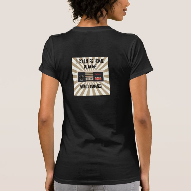 Camiseta preta da mulher - Design de retrô para co (Verso)
