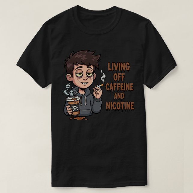 Camiseta Preta de Cafeína e Nicotina (Frente do Design)