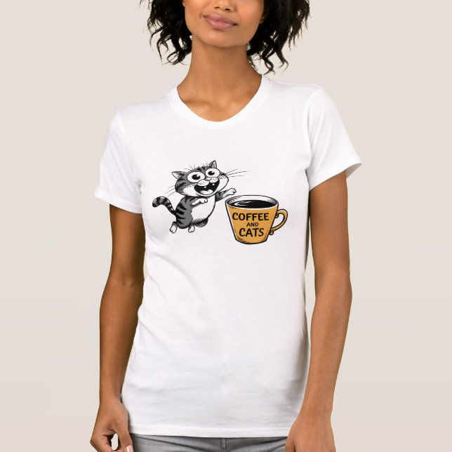 Camiseta Preta de Gato Amante de Café (Frente)
