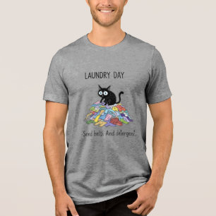 Camiseta Preta de Gato Amante Dia de Roupa Suja