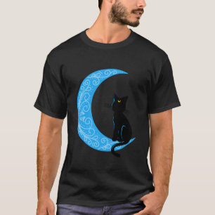 Camiseta Preta de Gato com Lua Crescente Sailor Ma