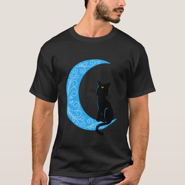 Camiseta Preta de Gato com Lua Crescente Sailor Ma (Frente)