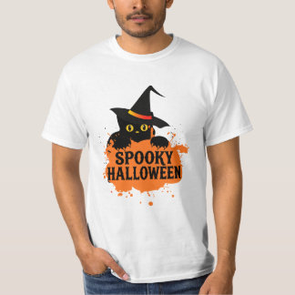 Camiseta Preta de Gato do Halloween Assustador