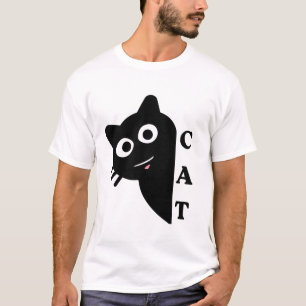 Camiseta Preta de Gato Fofo Espiando