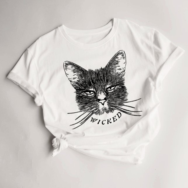 Camiseta Preta de Gato Malvado do Halloween (Criador carregado)