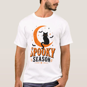 Camiseta Preta de Halloween do Gato da Temporada A
