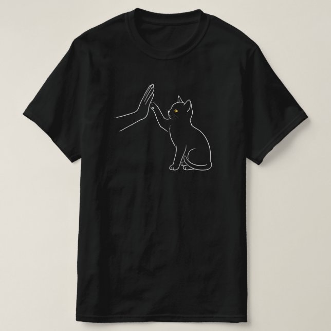 Camiseta Preta de Linha Alta Cinco com Pata de Gat (Frente do Design)