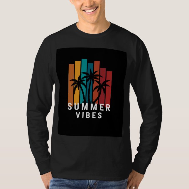 Camiseta preta de manga comprida com design de vib (Frente)
