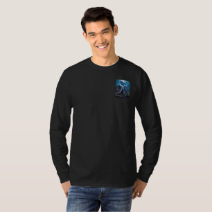 Camiseta preta de manga longa Cyber Octopus bolso