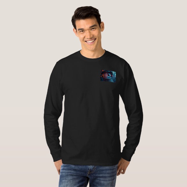 Camiseta preta de manga longa Quantum Eye com bols (Frente Completa)