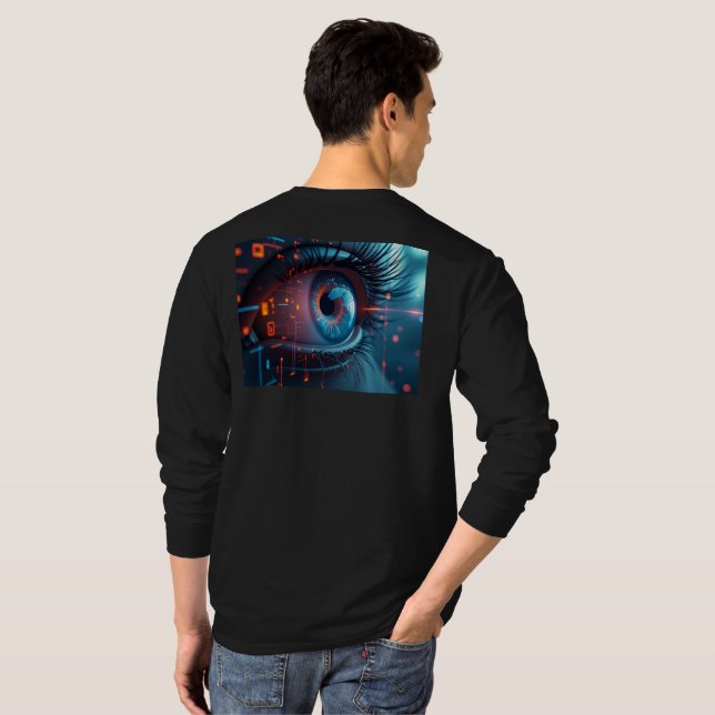 Camiseta preta de manga longa Quantum Eye homens c (Parte Traseira Completa)