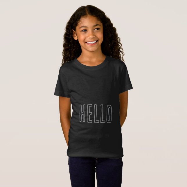 Camiseta preta de menina com HELLO/ GOODBYE (Frente Completa)