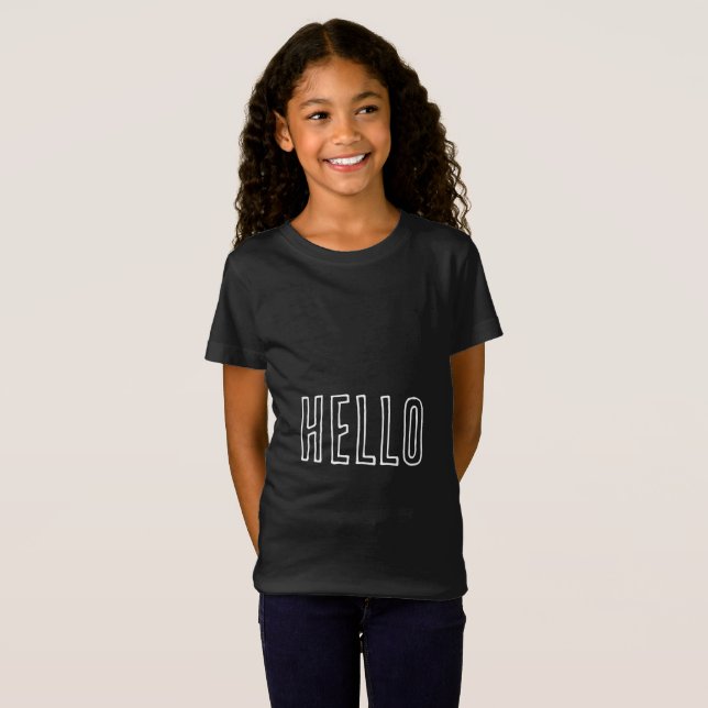 Camiseta preta de menina com HELLO/ GOODBYE (Frente Completa)