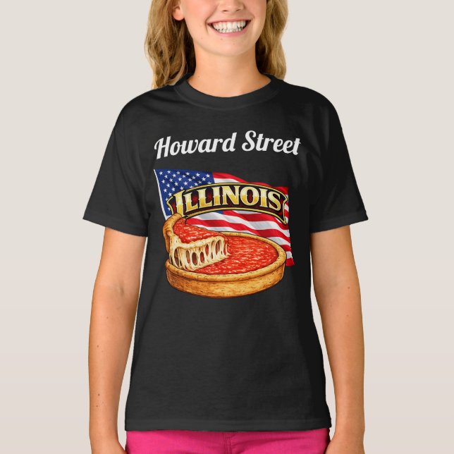 Camiseta preta de menina de Illinois (Frente)