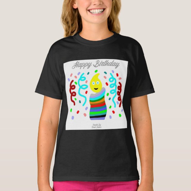 Camiseta Preta de Meninas com Saudações de Vela de (Frente)
