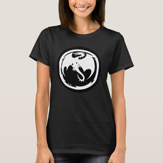 Camiseta preta de mulheres Dragão Branco (Frente)