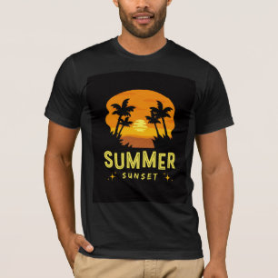 Camiseta Preta de Pôr do Sol de Verão Estética d