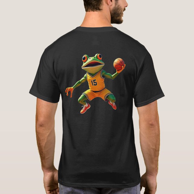 Camiseta preta de Sapo de basquete (Verso)