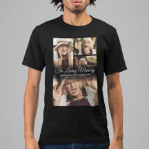 Camiseta preta de tributo memorial com foto