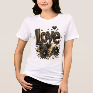 Camiseta Preta & Dourada de Luxo Amor Romântica