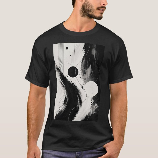 Camiseta Preta e Branca com Fluxo Abstrato (Frente)