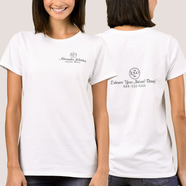 Camiseta Preta e Branca com Nome do Funcionário e  (Black & White Employee Name Business Logo T-Shirt)