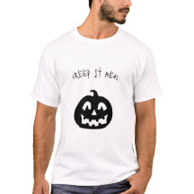 Camiseta Preta e Branca de Abóbora Assustadora de