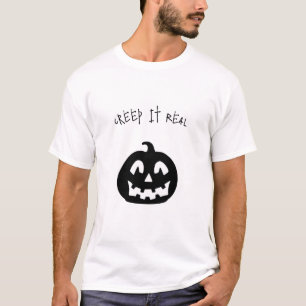 Camiseta Preta e Branca de Abóbora Assustadora de