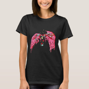 Camiseta Preta Estética com Mãos Rosadas Derretida