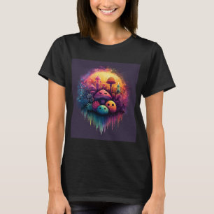 Camiseta Preta Feminina Cogumelos Divertidos