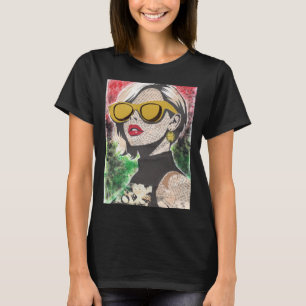 Camiseta Preta Feminina Colagem Pop Art Vintage Mu