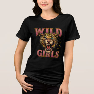 Camiseta preta feminina com estampa de leopardo Wi