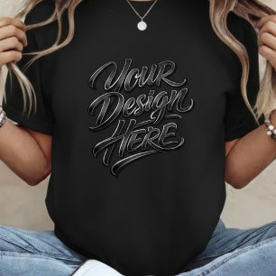 Camiseta Preta Feminina com Texto em Negrito 'Seu