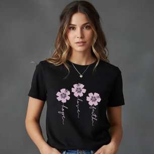 Camiseta Preta Flor de Dente-de-Leão/Lavanda Fofa 