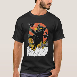 Camiseta Preta Japanese Catzilla Sunset - Corte Cl