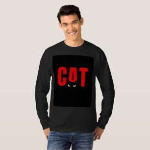 Camiseta preta manga longa com desenho de gato