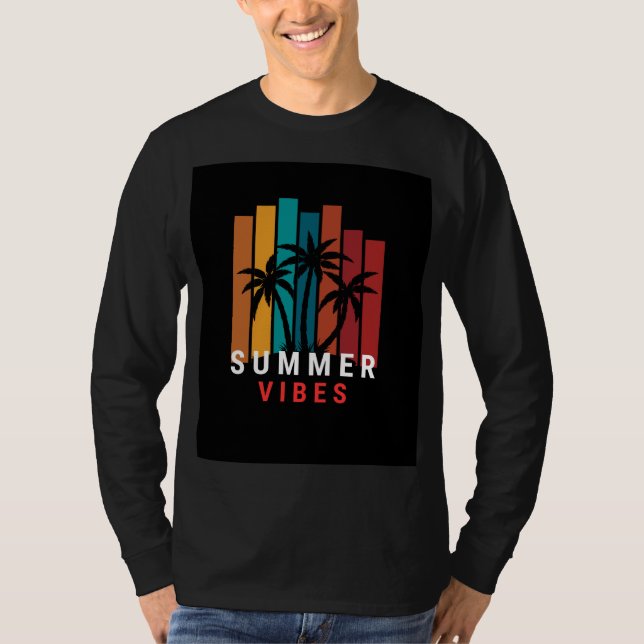 Camiseta Preta Manga Longa Com Vibrações de Verão (Frente)