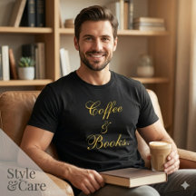 Camiseta Preta Masculina Coffee & Books Text