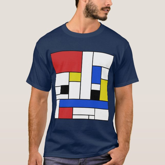 Camiseta preta masculina Mondrian Lines (Frente)