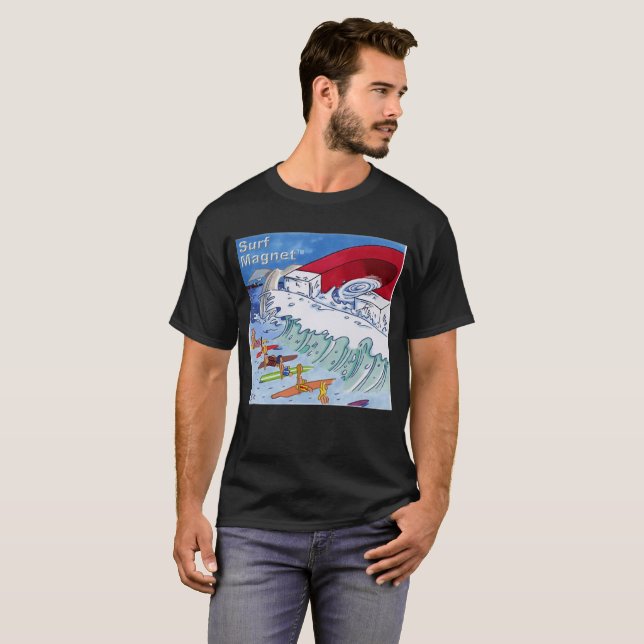 Camiseta preta masculina Surf Magnet (Frente Completa)