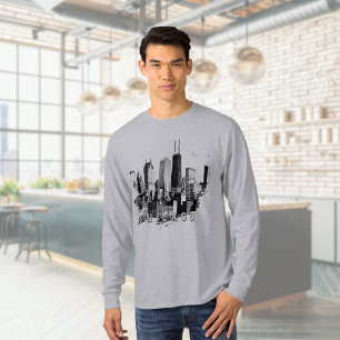 Camiseta preta moderna com silhueta de Chicago