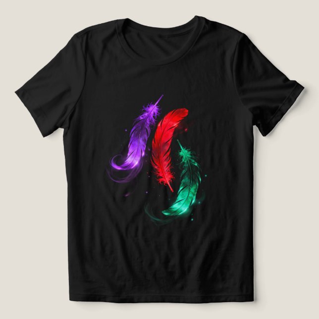 Camiseta Preta Neon Feather Glow (Design frontal)