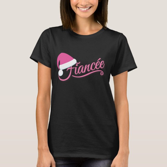 Camiseta preta Pink Santa Hat Fiancée (Frente)