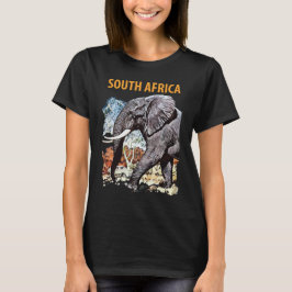 Camiseta Preta Retro de Viagem de Elefante da Áfri