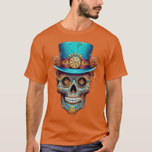 Camiseta Preta Steampunk Crânio Dia dos Mortos Mas