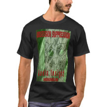 Camiseta preta "Supressão de Obsessão" masculina.