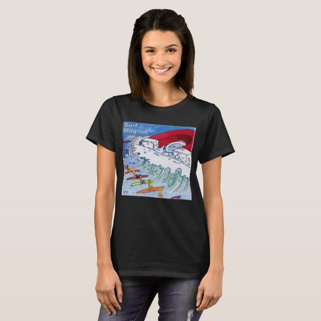 Camiseta preta Surf Magnet para mulheres (Frente Completa)